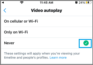 Twitter Mobile 中的从不自动播放视频选项