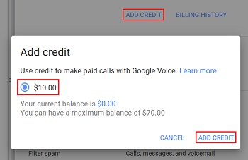 向 Google Voice 帐户充值